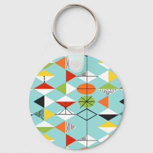 Retro Harlequin Pattern Button Sleutelhanger