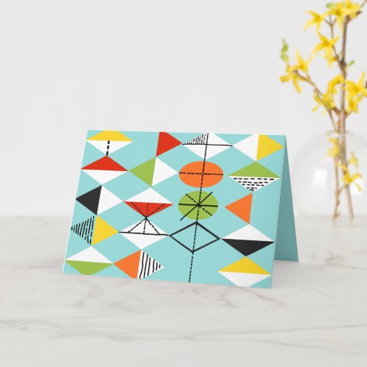 Retro Harlequin Pattern Wenskaart Kaart (Gele Bloem)