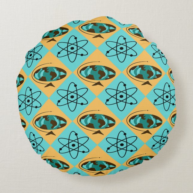 Retro Harlequin Wereldbol Trotter Rond Kussen (Achterkant)