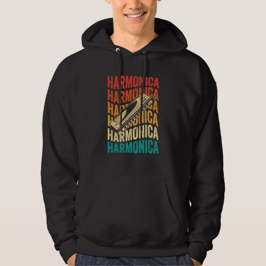 Retro Harmonica Harp Player Hoodie (Voorkant)