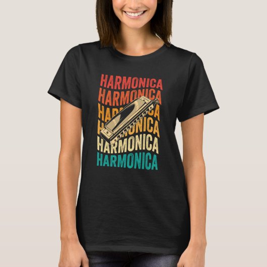 Retro Harmonica Harp Player T-shirt (Voorkant)