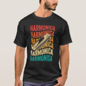 Retro Harmonica Harp Player T-shirt (Voorkant)