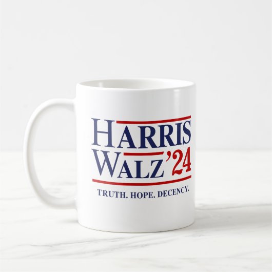 Retro Harris Walz '24 - Waarheid Hoop Fatsoen Koffiemok (Links)