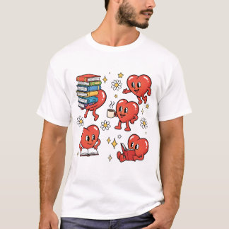 Retro Hart Boekliefhebbers T-shirt