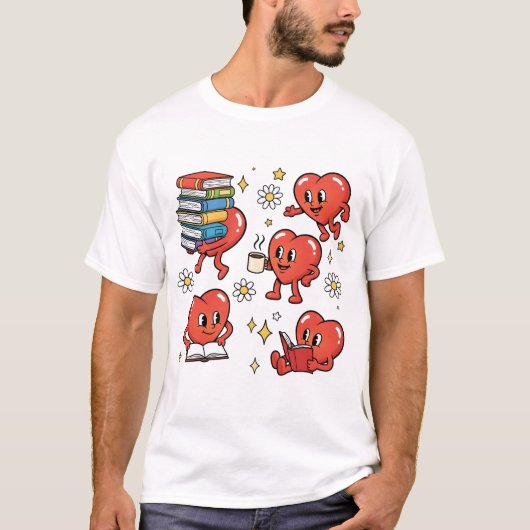 Retro Hart Boekliefhebbers T-shirt (Voorkant)