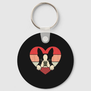 Retro Hart Boston Terrier Hond Retro Valentijns W Sleutelhanger