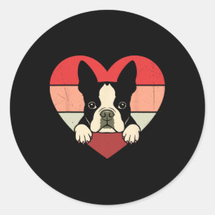 Retro Hart Boston Terrier Hond Vintage Valentijns Ronde Sticker