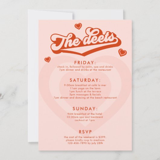 Retro Hart Bruid Bachelorette Feest Kaart (Achterkant)