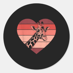 Retro Hart Giraffe Valentijn Vrouwen Mannen Ronde Sticker