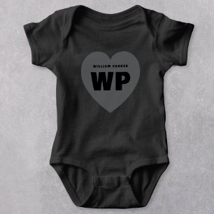Retro Hart Monogram Zwarten Pasgeboren Outfit Cust Romper