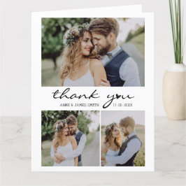 Retro Hart Script 4 Foto Collage Bruiloft Bedankkaart