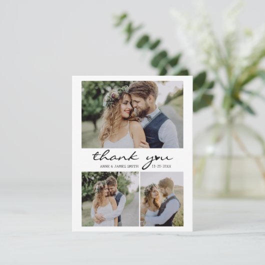 Retro Hart Script 4 Foto Collage Bruiloft Bedankkaart (Staand voorkant)