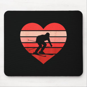 Retro hart skiën ski vintage valentijnsdag vrouwen muismat