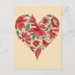 Retro hart van bloemen liefdessymbool briefkaart