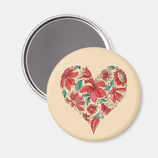 Retro hart van bloemen liefdessymbool magneet (Voorkant / Achterkant)