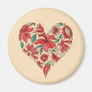 Retro hart van bloemen liefdessymbool magneet