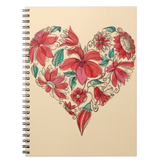 Retro hart van bloemen liefdessymbool notitieboek (Voorkant)