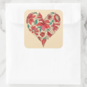 Retro hart van bloemen liefdessymbool vierkante sticker (Tas)