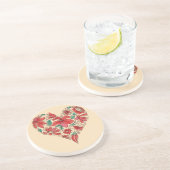 Retro hart van bloemen liefdessymbool zandsteen onderzetter (Zijkant)