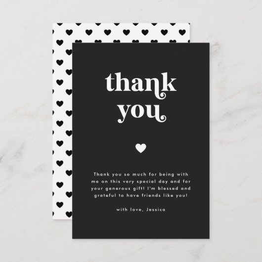 Retro Hart Zwart & Wit Baby shower Bedankkaart (Voorkant / Achterkant)