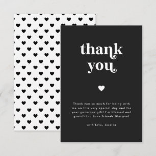 Retro Hart Zwart & Wit Baby shower Bedankkaart