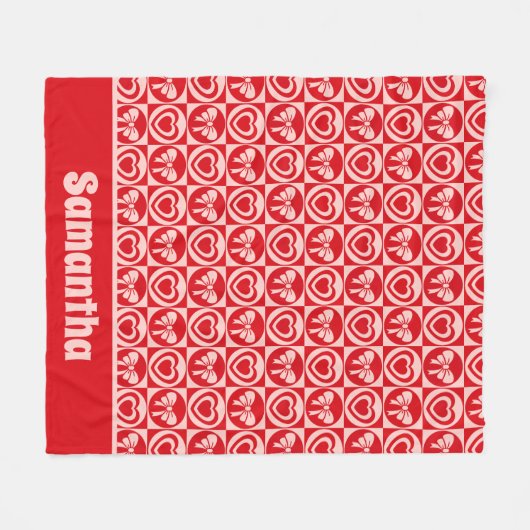 Retro Harten en Bogen Rode Valentijnsdag Fleece Deken (Voorkant (Horizontaal))