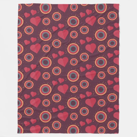 Retro Harten en Cirkels Patroon Fleece Deken (Voorkant)