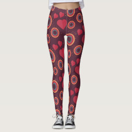 Retro Harten en Cirkels Patroon Leggings