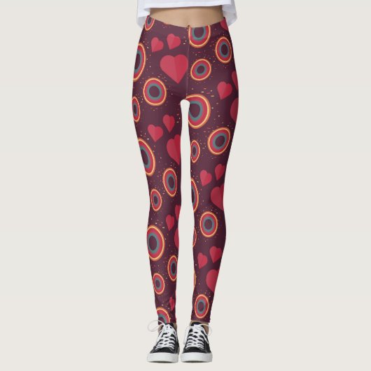 Retro Harten en Cirkels Patroon Leggings (Voorkant)
