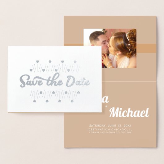 Retro Harten Save the Date Foto Folie Kaarten (Display)