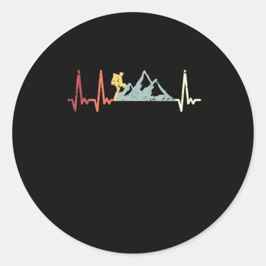 Retro hartslag wandelen klimmen bergpuls ronde sticker (Voorkant)