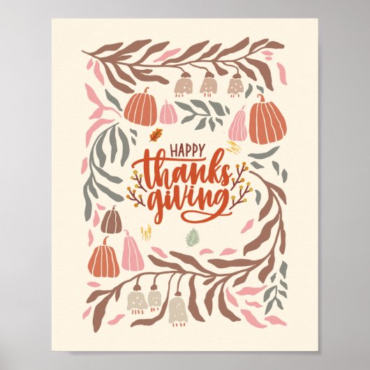 Retro Harvest Happy Thanksgiving Poster (Voorkant)