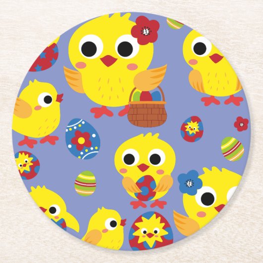 Retro Hatch Easter Eggs Ronde Kartonnen Onderzetter (Voorkant)