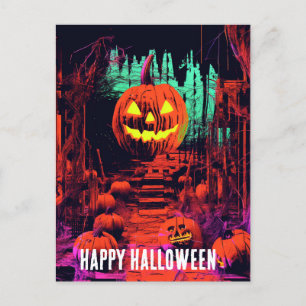 Retro Haunted Halloween Jack O Lanterns Briefkaart