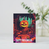Retro Haunted Halloween Jack O Lanterns Briefkaart (Staand voorkant)