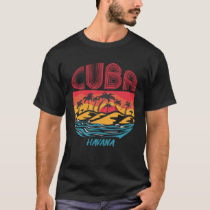 Retro Havana Cuba Palmbomen Oceaan Surfen Spaans T-shirt