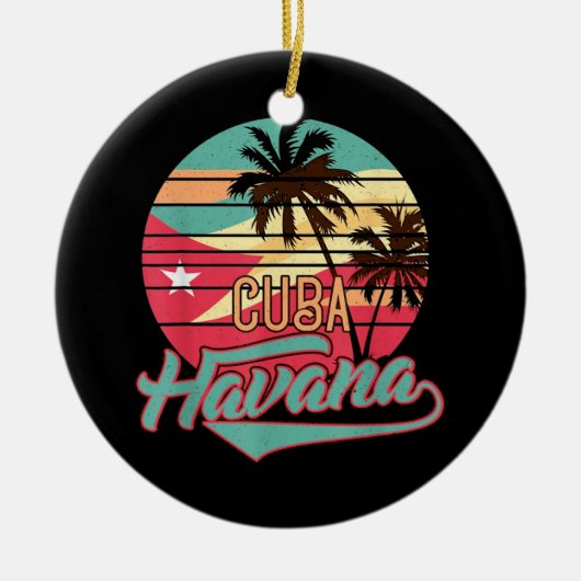 Retro Havana Cuba T-shirt Keramisch Ornament (Voorkant)