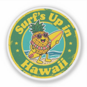 Retro Hawaï Badge-Ananas met Lei Surfplank Sticker