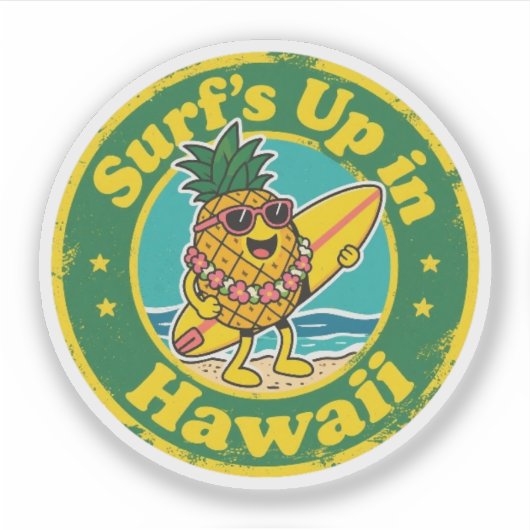 Retro Hawaï Badge-Ananas met Lei Surfplank Sticker (Voorkant)