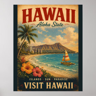 Retro Hawaï-reisposter met tropisch strand, Poster
