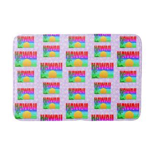 Retro Hawaï Zonsondergang Strand Paarse Hibiscus Badmat