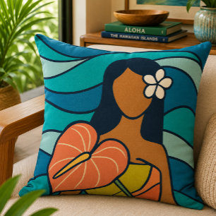 Retro Hawaïaans Anthurium Lady Oceaan Kunst Kussen