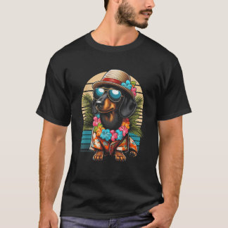 Retro Hawaïaanse Dachshund Hond Tropische Bloemen T-shirt