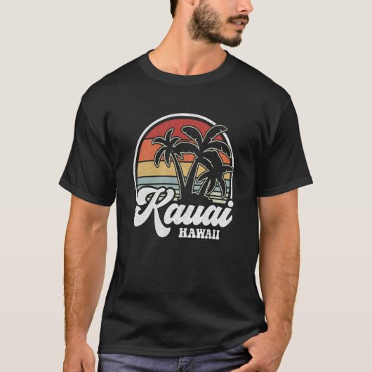 Retro Hawaii Kauai Hawaiian Beach Palm Trees T-shirt (Voorkant)