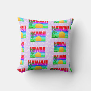 Retro Hawaii Sunset Beach Paars Hibiscus Kussen
