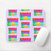 Retro Hawaii Sunset Beach Paars Hibiscus Muismat (Met muis)