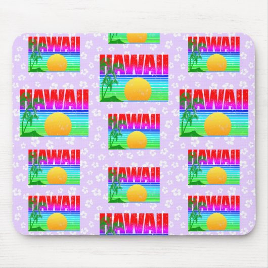 Retro Hawaii Sunset Beach Paars Hibiscus Muismat (Voorkant)
