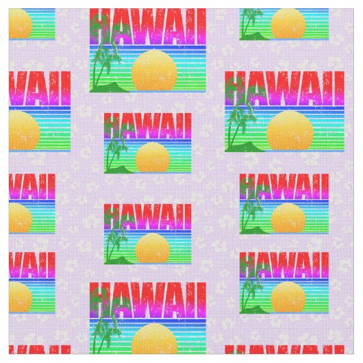 Retro Hawaii Sunset Beach Paars Hibiscus Stof (Close Up)