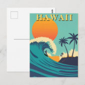 Retro Hawaii Surfen Zonsondergang & Golven Reizen Briefkaart (Voorkant / Achterkant)