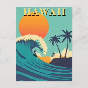 Retro Hawaii Surfen Zonsondergang & Golven Reizen Briefkaart